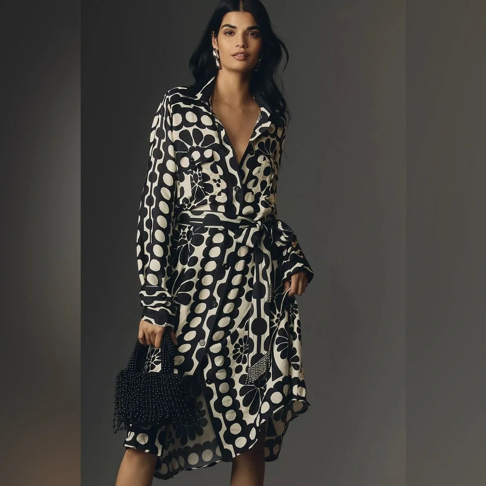 New Amthropologie Farm Rio Palermo Long-Sleeve Belted Midi Dress Size M - Picture 1 of 8